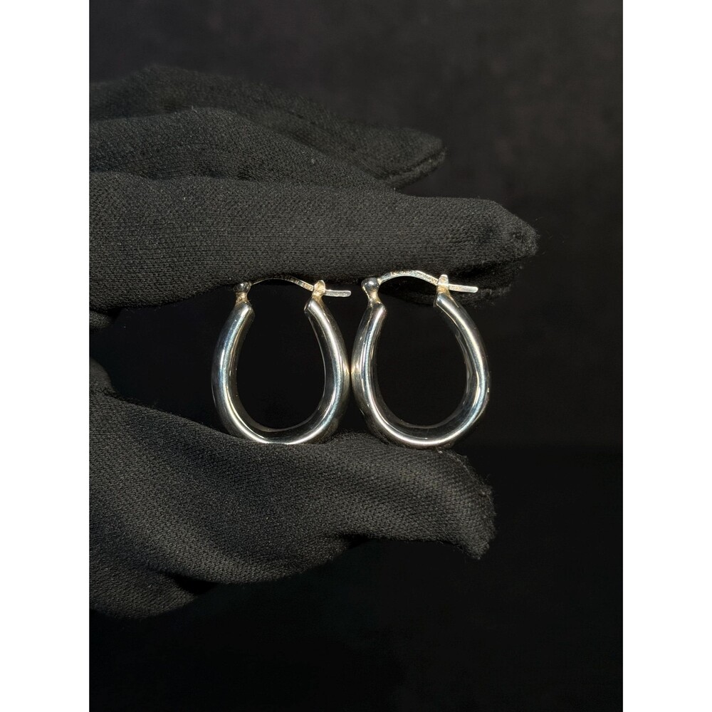 Sterling Silver Elongated Hoop Earrings